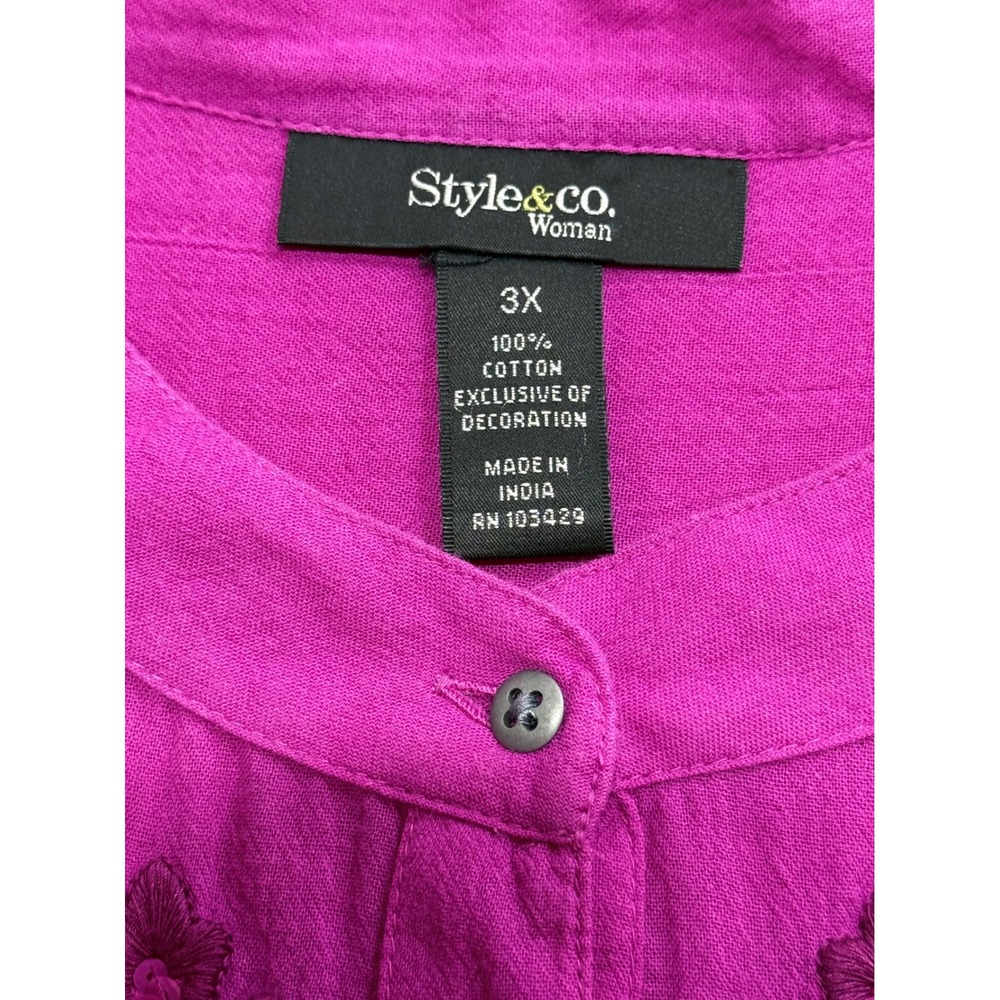 Style‎ & Co Embroidered Sleeveless Top Women 3X Purple Magenta Cotton Gauze Boho - Picture 4 of 9